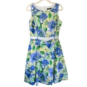 D1 Alex Marie Floral‎ Print Fit & Flare Dress Sleeveless White Belt Size 10